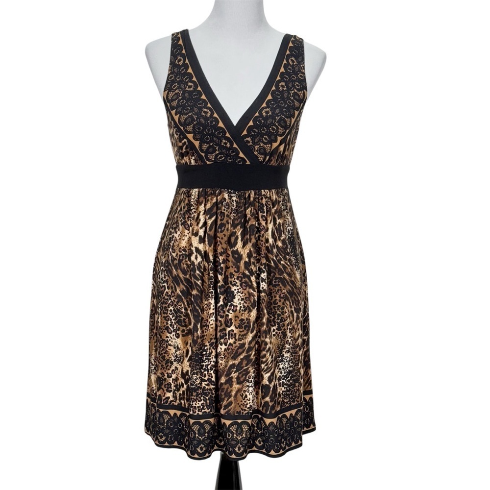Connected Petite Leopard Animal Print Midi Dress Women’s 6P Y2K Tie Waist